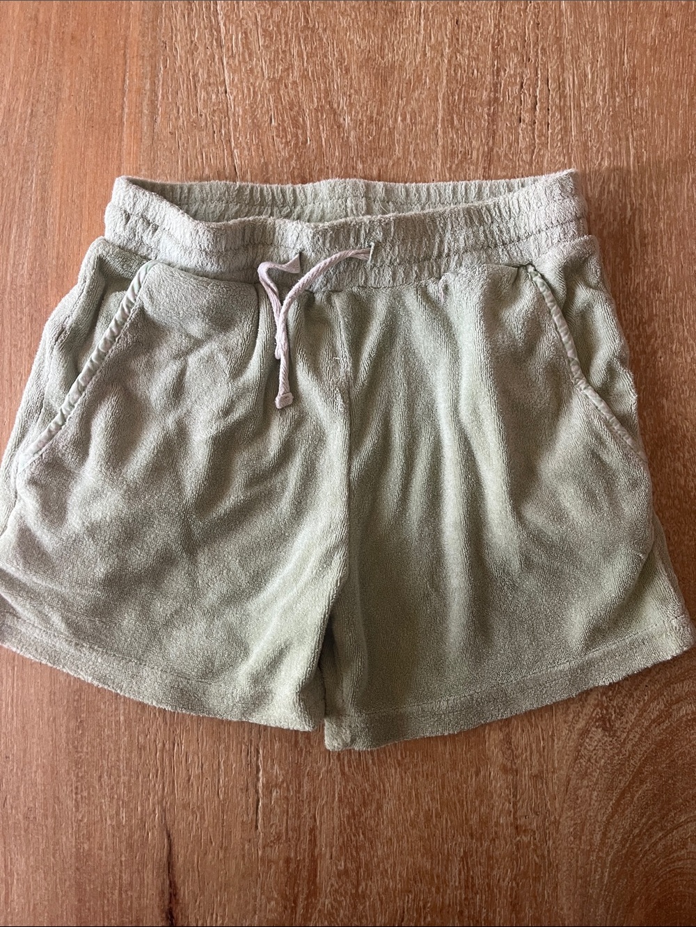 Kids Olive Green Terry Drawstring Shorts